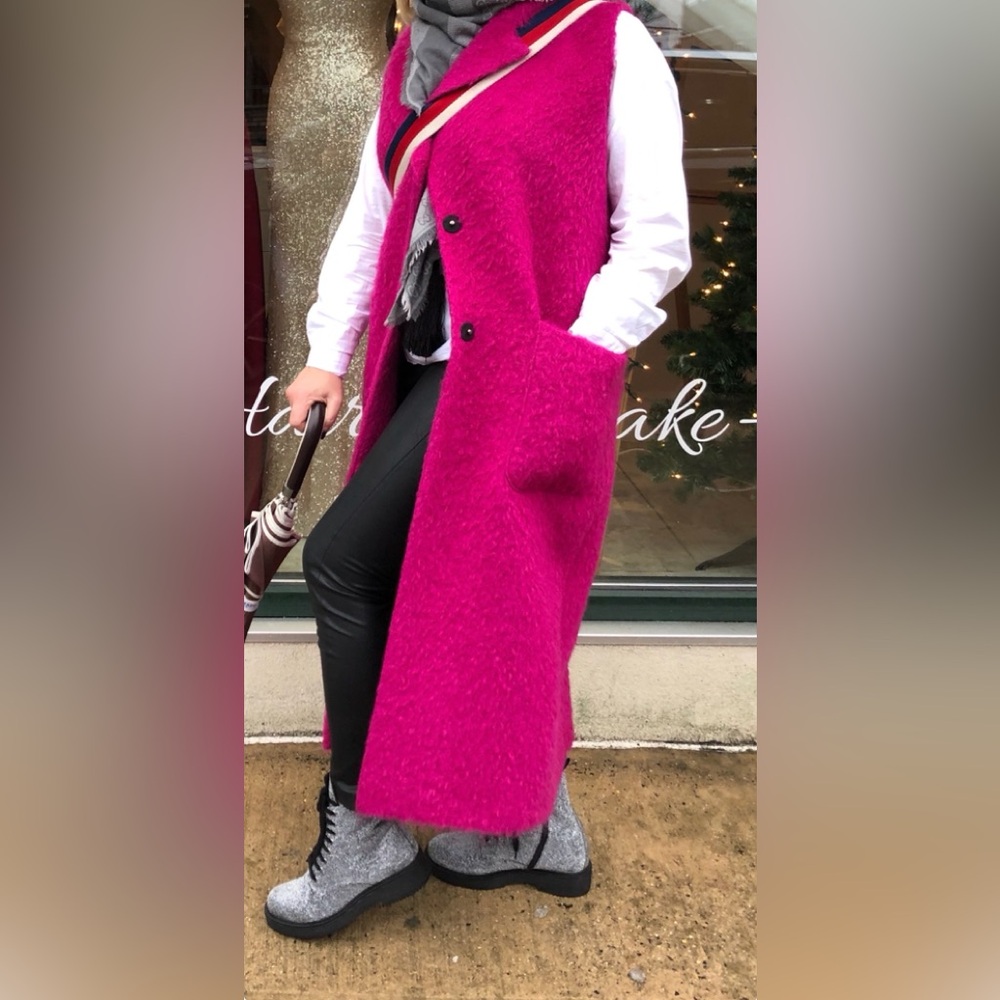 Mohair Hot Pink Women's Long Coat - Picture 4 of 13